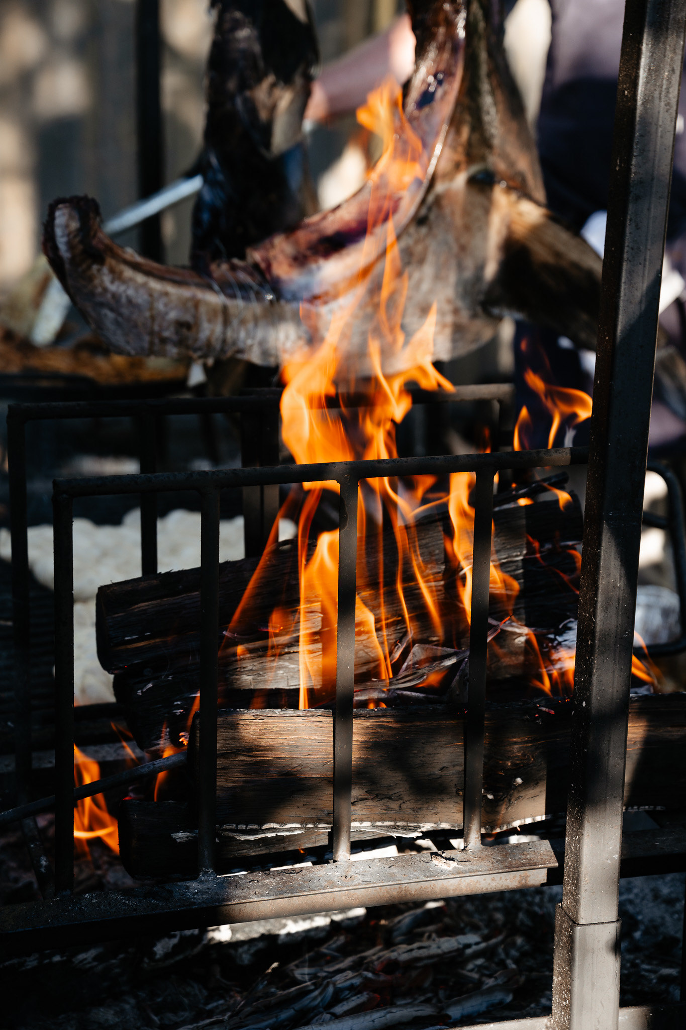 Flames through iron grate