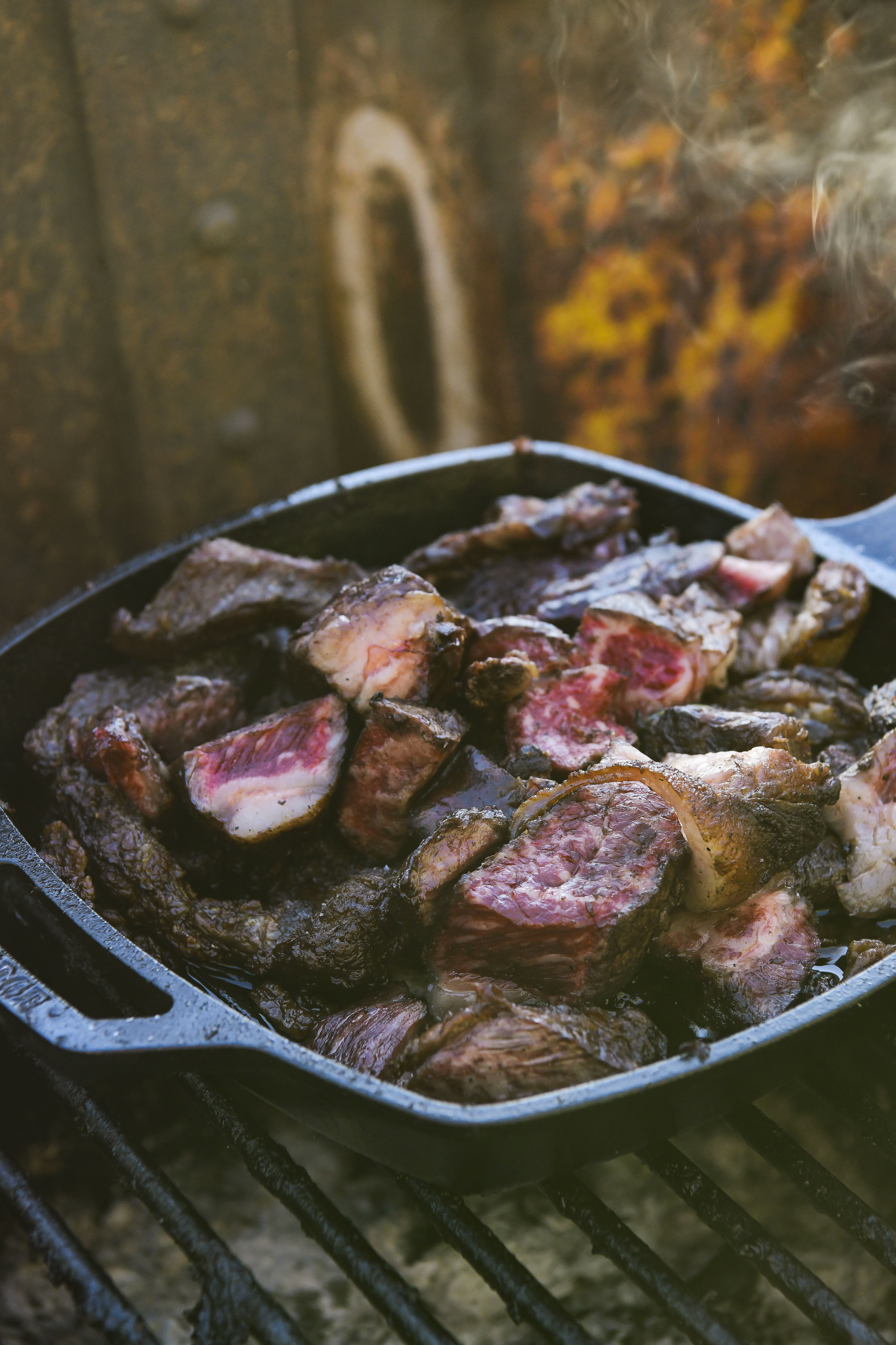 Cast iron pan on grill